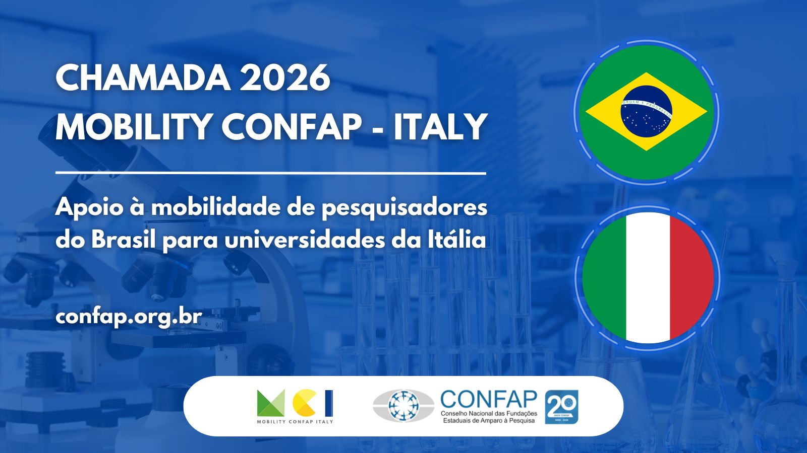 CONFAP lança chamada MCI 2026 de apoio à mobilidade de pesquisadores do Brasil para universidades da Itália