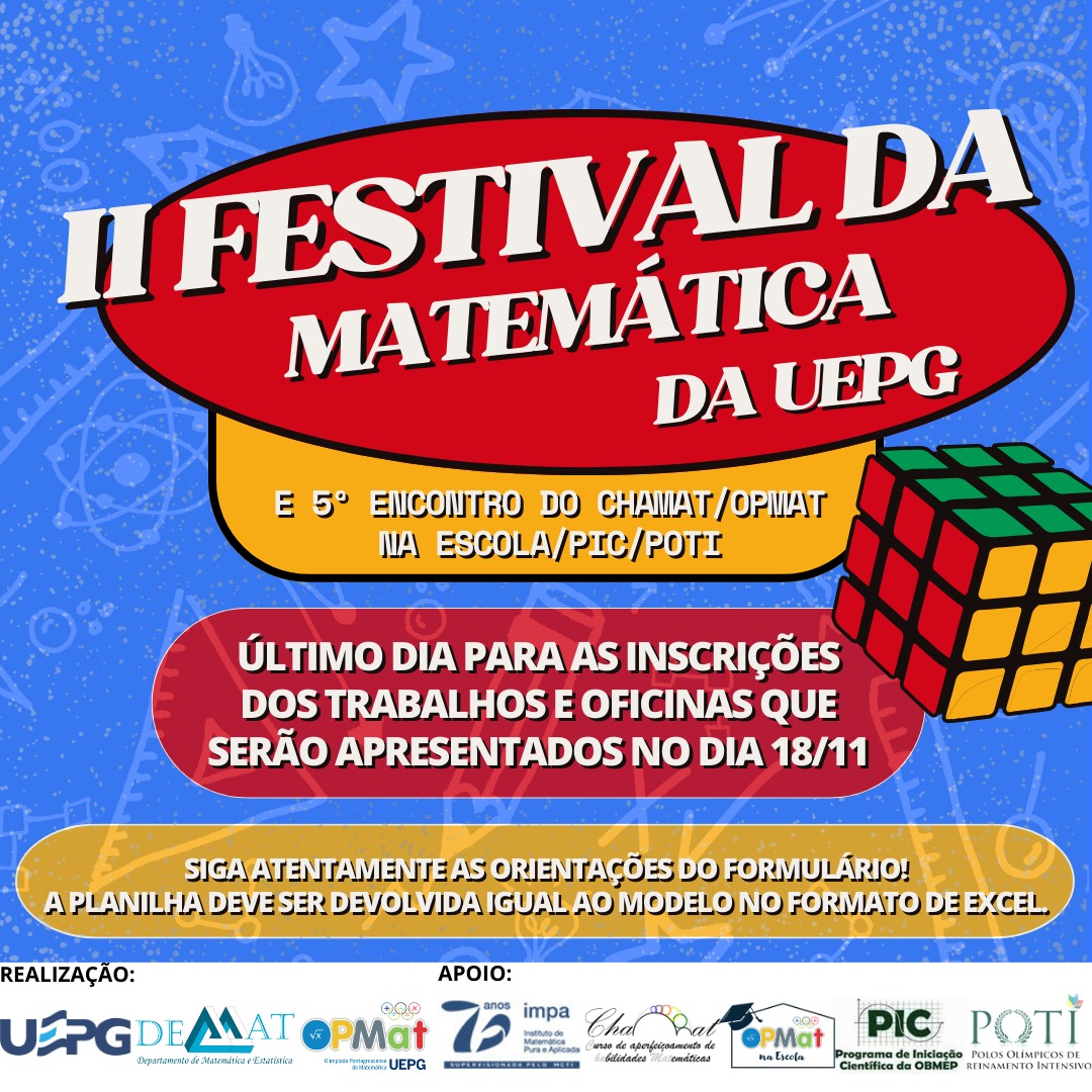 Próximo sabádo (18/11) acontece II Festival da Matemática da UEPG