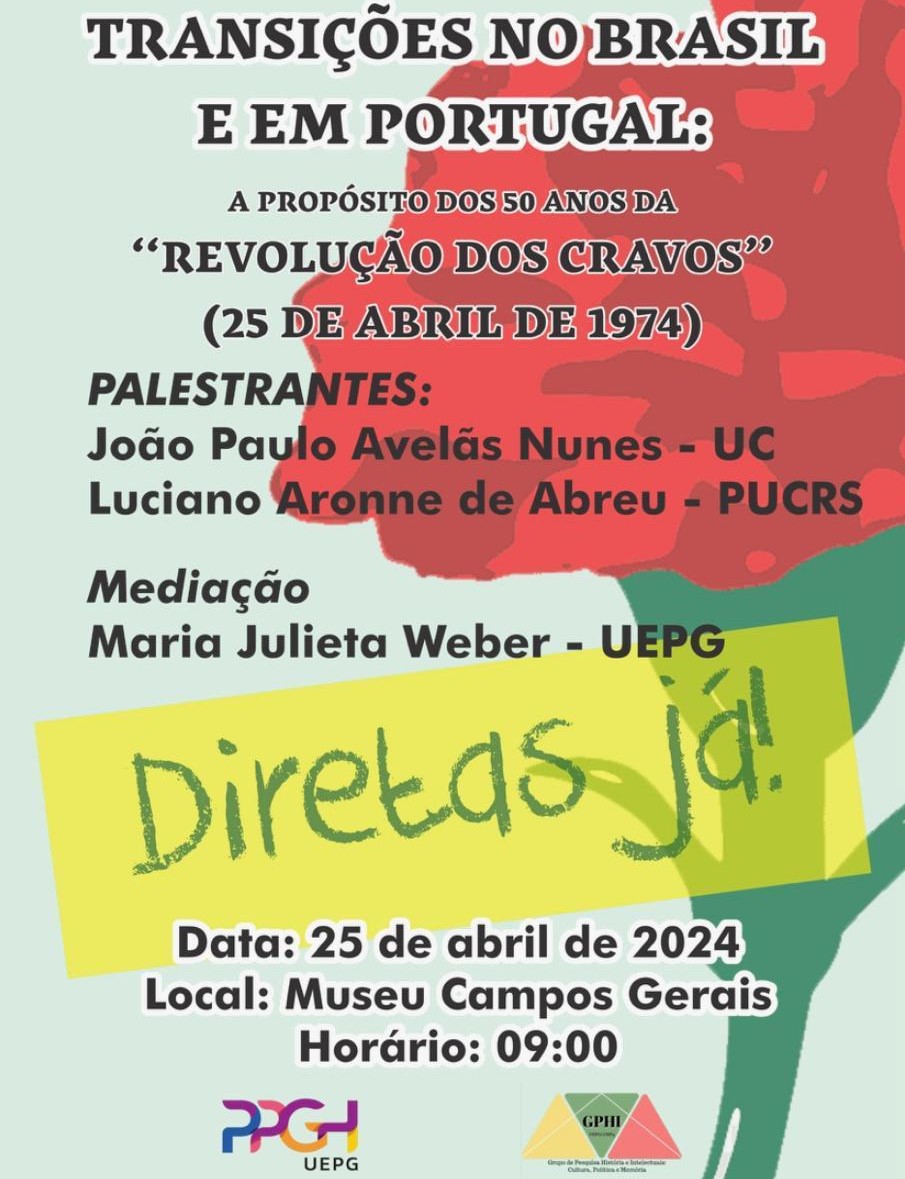 Palestra Transições no Brasil e em Portugal: a propósito dos 50 anos da “Revolução dos Cravos” no MCG