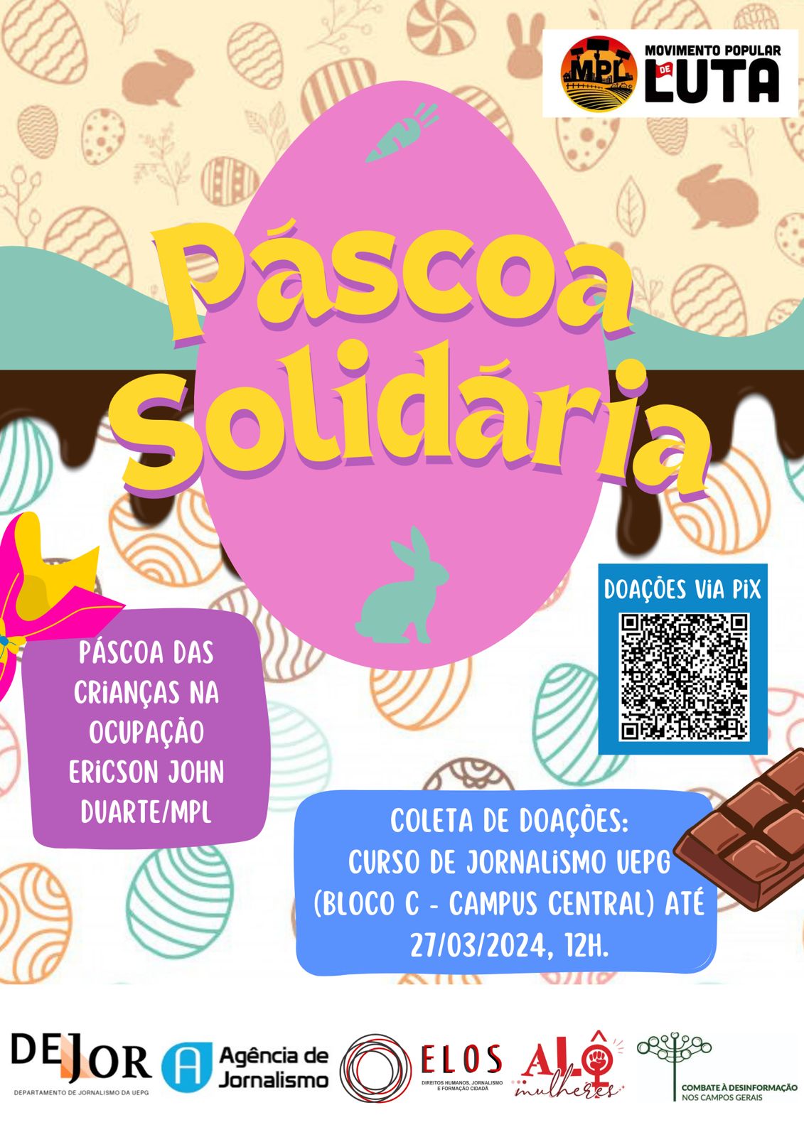 Páscoa Solidária arrecada doações às crianças da Ocupação Ericson Duarte em PG
