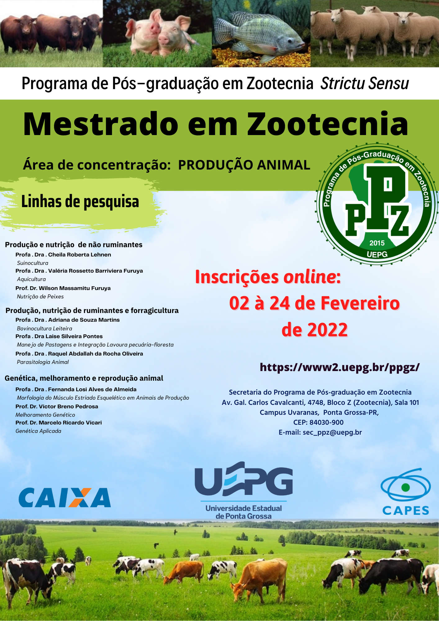 PPZ UEPG abre processo de seleção para Mestrado em Zootecnia 2022