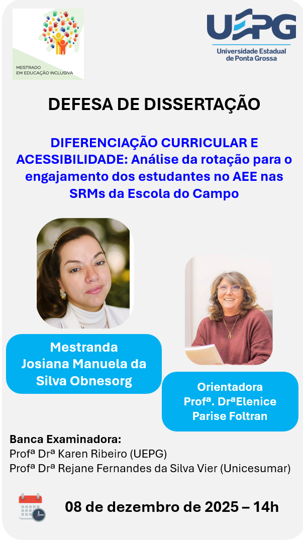 Defesa de Dissertação 08/12/2025 – 14h Josiana Manuela da Silva Obnesorg