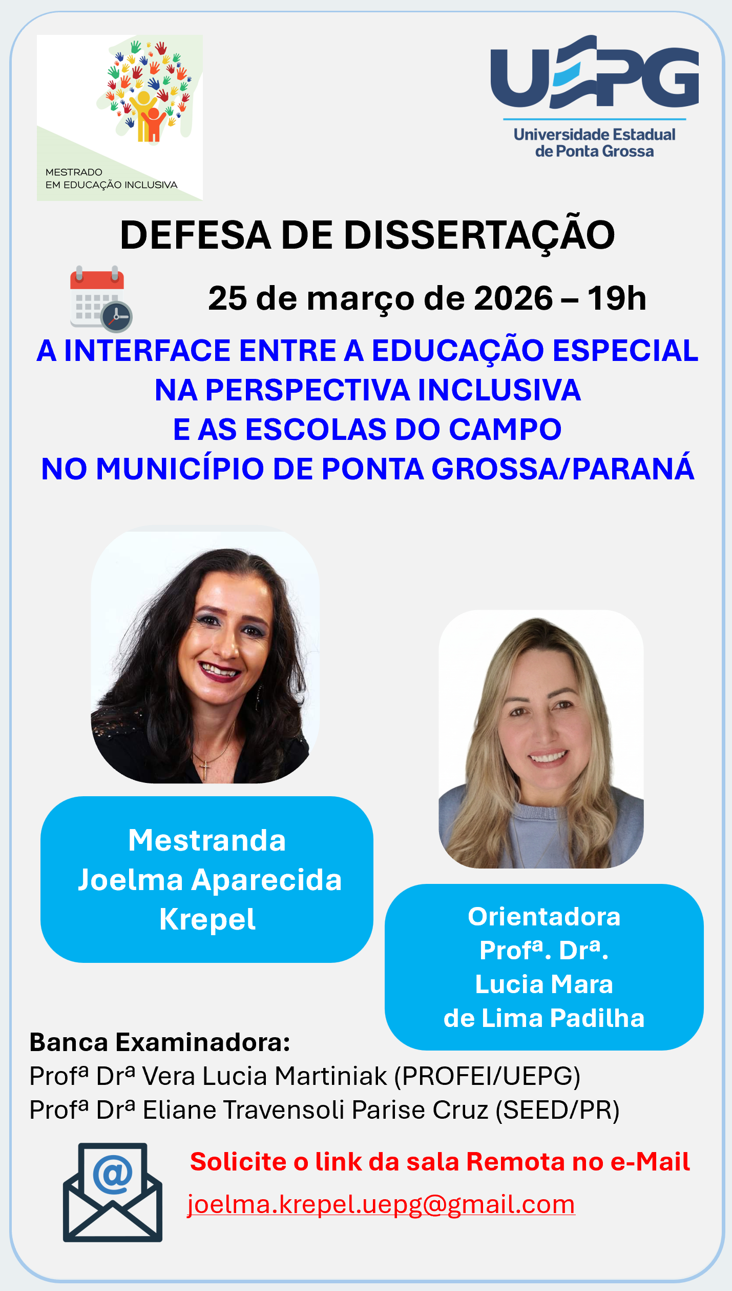 Defesa de Dissertação – 25 mar. 2026 às 19h Joelma Aparecida Krepel