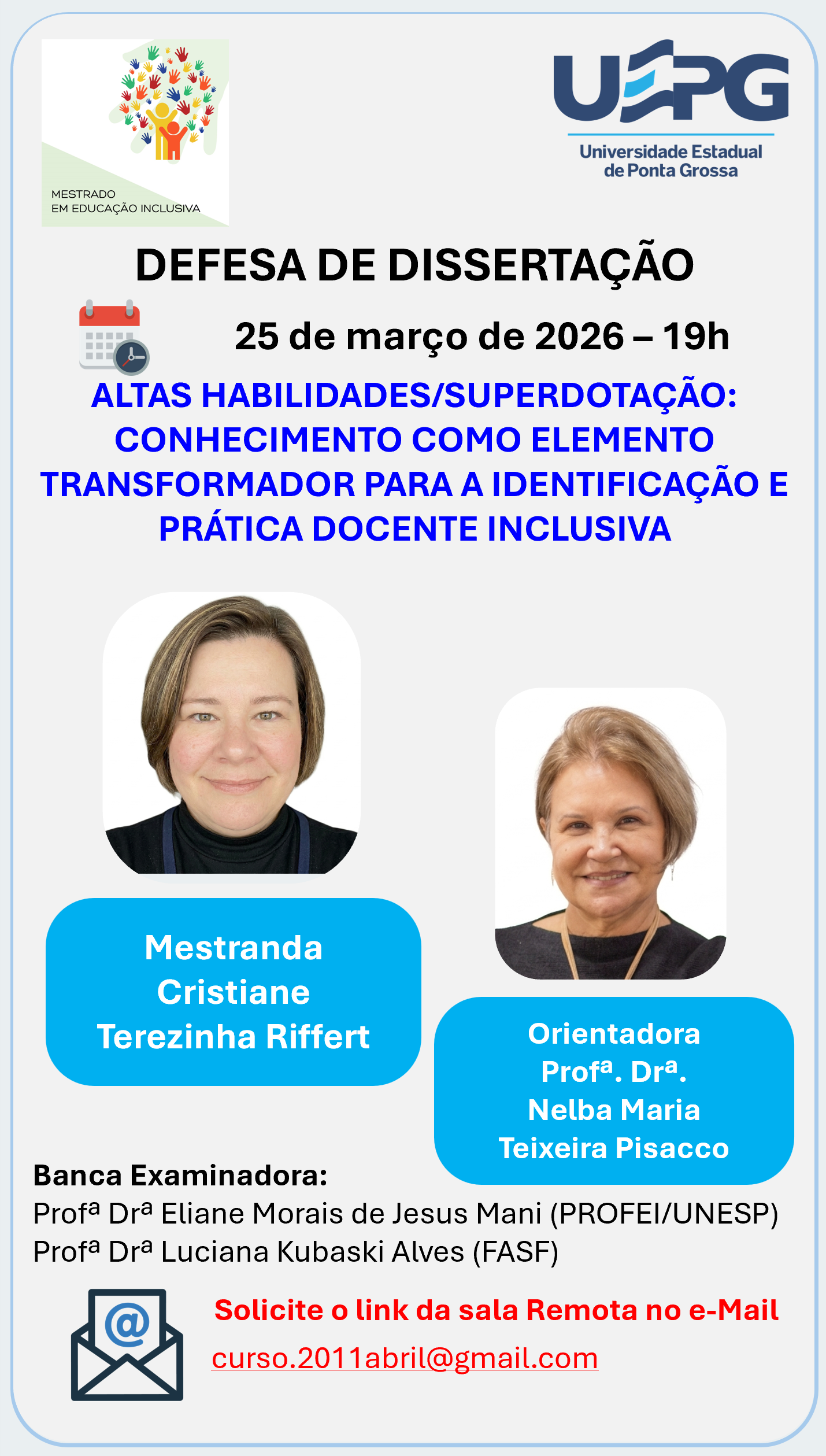 Defesa de Dissertação 25 mar. 2026 às 19h Cristiane Terezinha Riffert