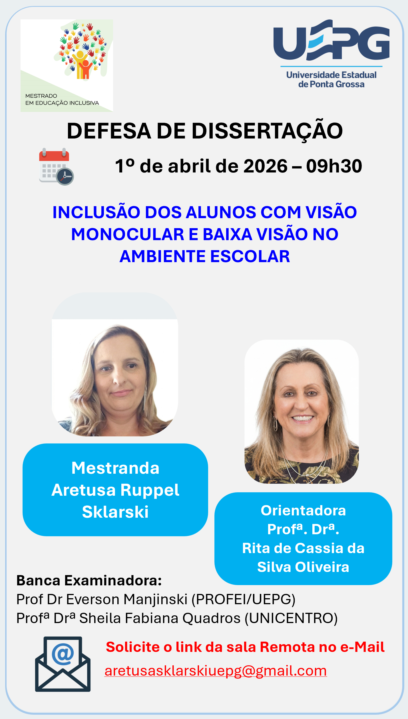 Defesa de Dissertação 1º abril 2026 às 09h30 Aretusa Ruppel Sklarski