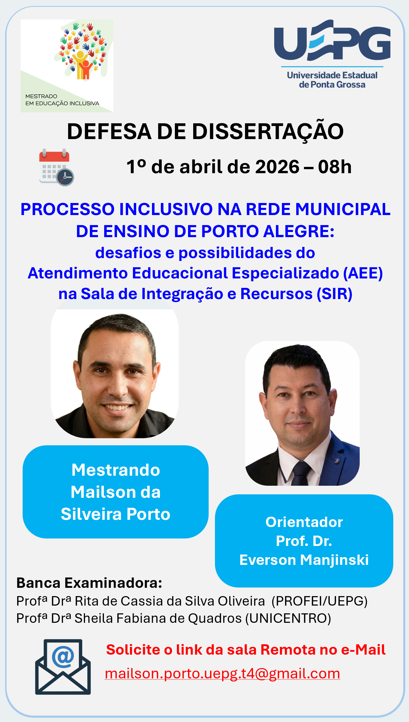 Defesa de Dissertação 1º abril 2026 às 08h Mailson da Silveira Porto